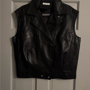 Sage Black Sleeveless faux Leather Vest